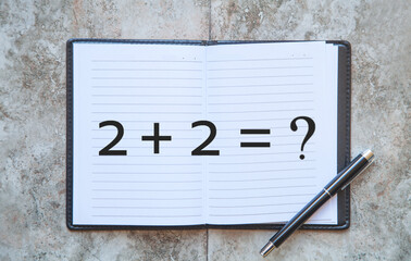 2+2=? in notepad. Business concept
