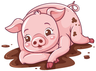 Cartoon Pig Rolling in the Mud
