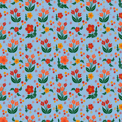 Contemporary seamless floral pattern for textile in flat minimalistic style. Modern design for clothes, fabric, paper, cover, interior decor, backgrounds. Vector isolated texture
