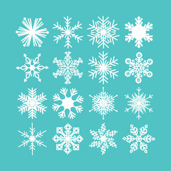 Fototapeta na wymiar Set of 16 white vector snowflakes