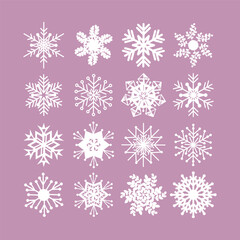 Obraz na płótnie Canvas Set of 16 white vector snowflakes