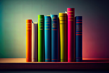 Naklejka premium Row of of colorful books on background. Generative Ai