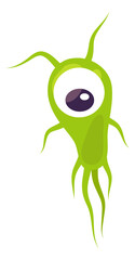 Green microbe. One eye monster in funny cartoon style