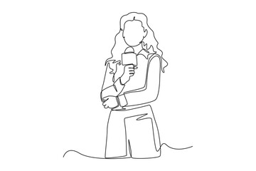Continuous one line drawing happy anchor woman holding mic with reporting news. News anchor concept. Single line draw design vector graphic illustration.