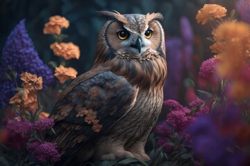 eagle owl in the night enjoys nature, black sky, night hunt, Safe Atmosphere, HQ  photorealistic landscape, 4K, Animal Wallpaper, Generative AI