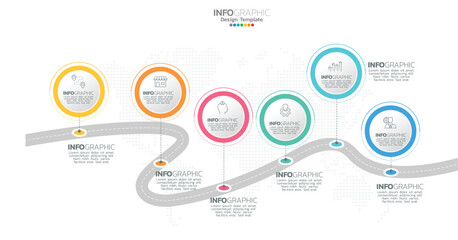 Timeline infographic vector with 6 steps can be used for workflow layout diagram annual report web design.