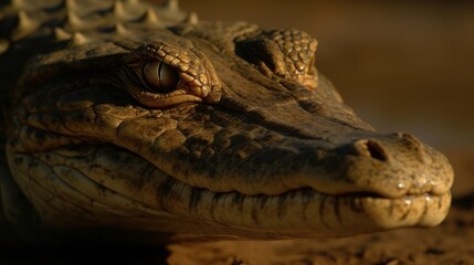 Obraz premium Close-up of a crocodile's head in the river. Generative AI