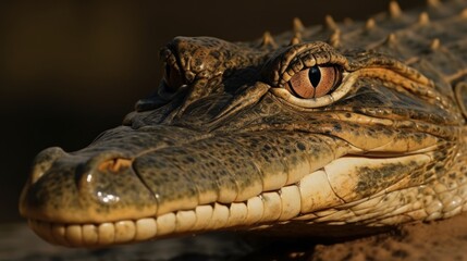 Fototapeta premium Close-up of a crocodile's head in the river. Generative AI