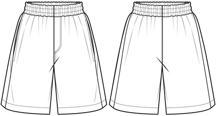 unisex wide leg elastic waist shorts flat sketch vector illustration