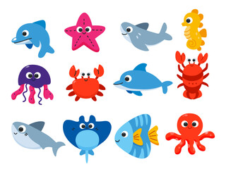 cartoon sea animals set