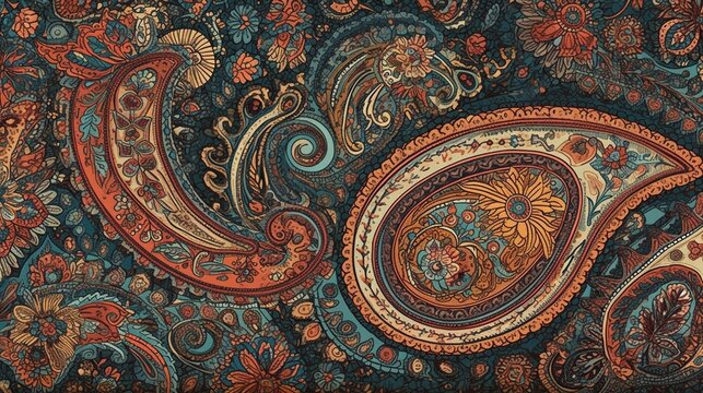 Indian paisley traditional pattern background texture design, wallpaper, indian art, seamless tile, Generative AI