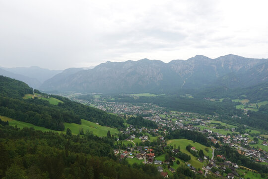 The view from Ewige Wand hiking and mountain biking path to Bad Goisern, Austria	