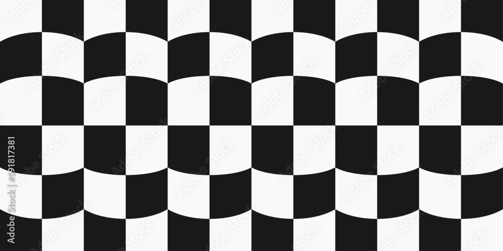 Aufkleber Checkered cell shapes, black and white pattern. Racing flag seamless and vector pattern. Convex and regular checkered cells.