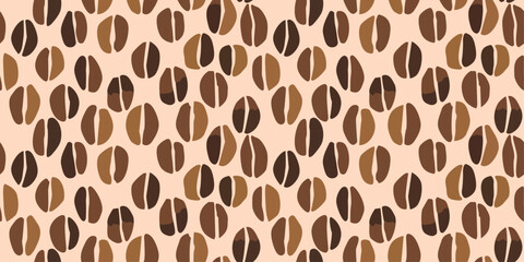 Coffee bean pattern. Vector seamless brown coffee beans. Simple vector pattern for coffee shops, for print and interior.
