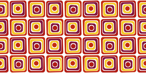 Repeating squares in red and yellow colors. Vector seamless pattern of casual repeating rhombuses.