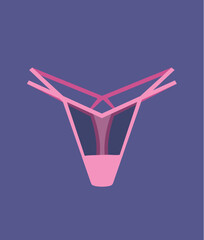 Concept Sex toys bdsm supplements. This flat conceptual illustration features a vector of pink sex panties, on a clean purple background. Vector illustration.