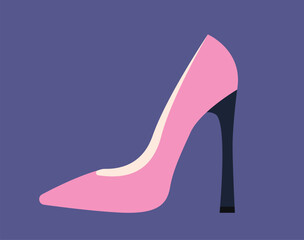 Concept Sex toys bdsm supplements. This flat conceptual illustration features vector pink sexy women's high heel shoes on a clean purple background. Vector illustration.
