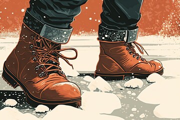 pair of winter boots standing in the snow. Generative AI