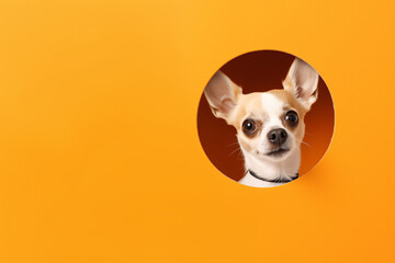 Portrait of a cute Chihuahua dog isolated on minimalist background with copy space/negative space