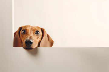 Portrait of a cute Dachshund dog isolated on minimalist background with copy space/negative space