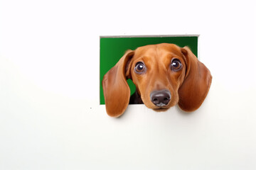 Portrait of a cute Dachshund dog isolated on minimalist background with copy space/negative space