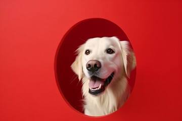 Portrait of a cute Golden Retriever dog isolated on minimalist background with copy space/negative space