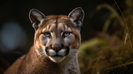 Close Puma Face The Forest