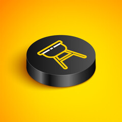 Isometric line Barbecue grill icon isolated on yellow background. BBQ grill party. Black circle button. Vector