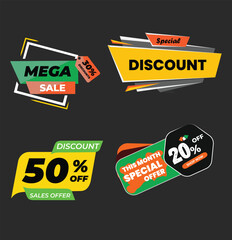 Sale discount cards . Offer shape, various colors. Special offer price signs. 10, 30, 35 and 50 percent off reduction symbols. Geometric vector banner. Gradient liquid shape badge.