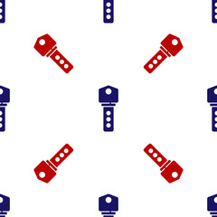 Blue and red House key icon isolated seamless pattern on white background. Vector
