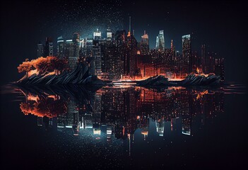 Art painting, generative Ai, city skyline at night
