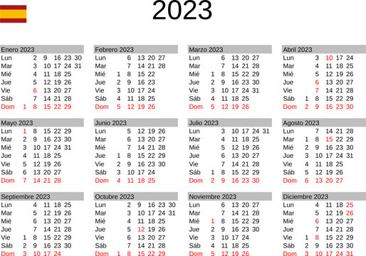 calendar of year 2023 in Spanish language with Spain public holidays