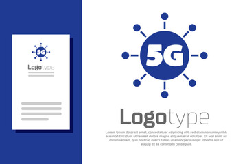 Blue 5G new wireless internet wifi connection icon isolated on white background. Global network high speed connection data rate technology. Logo design template element. Vector