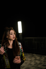 Young Adult in the Nights Darkness with Long Hair