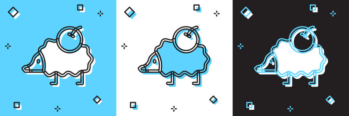 Set Hedgehog icon isolated on blue and white, black background. Animal symbol. Vector