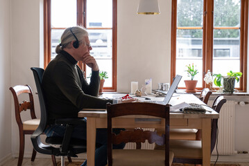businessman having online meeting working from home office