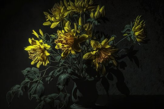Bunch of dark yellow flowers Generative AI