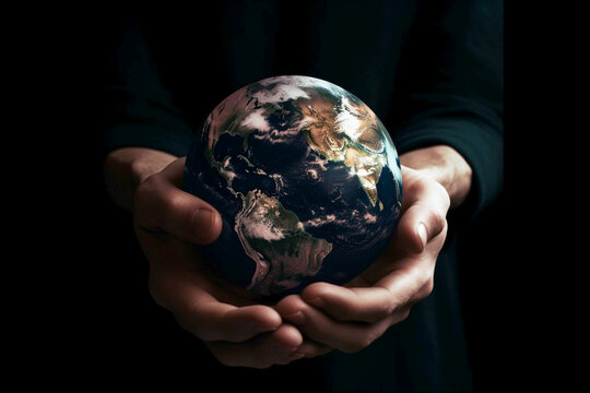 Planeta Tierra entre las manos de una persona. Generative ai.