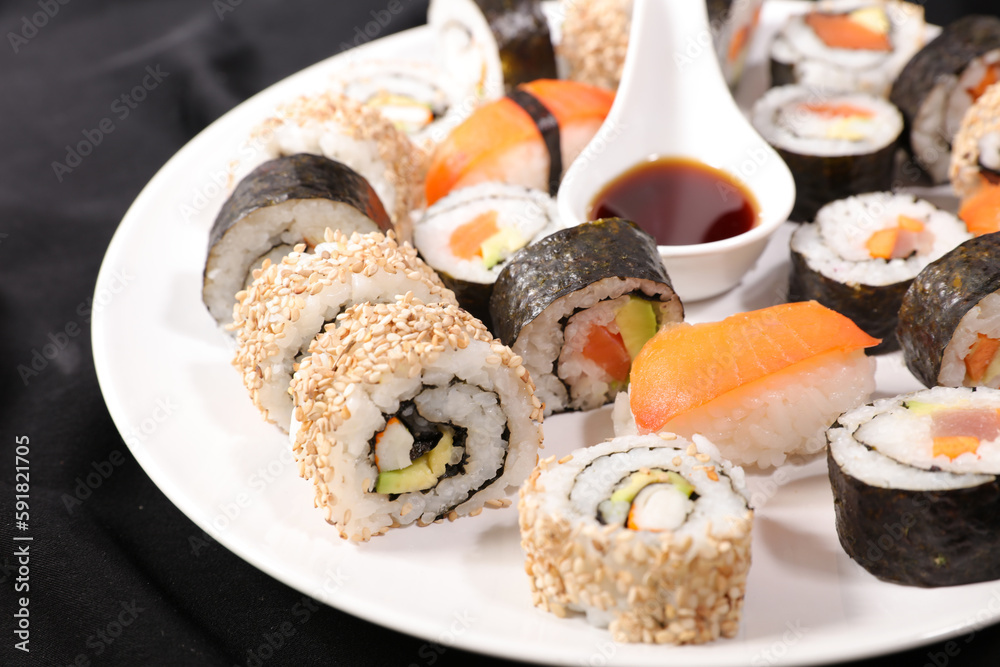 Canvas Prints plate of various sushi roll