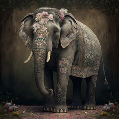 Indian Elephant fully decorated, AI Generative