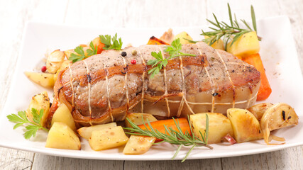 roasted meat with fried potatoes