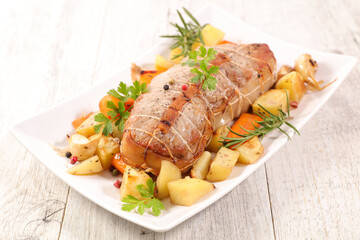 roasted meat with fried potatoes