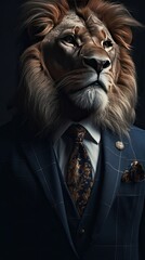 Lion CEO in Business Suit, Animal in Corporate World, Generative AI