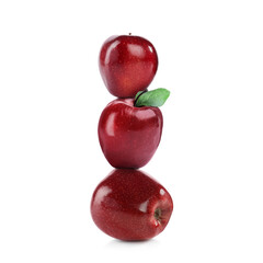 Stack of fresh ripe red apples on white background