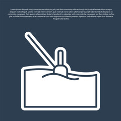 Blue line Fishing float in water icon isolated on blue background. Fishing tackle. Vector