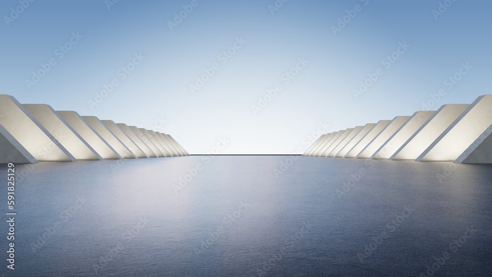 Poster 3d render of abstract futuristic architecture with empty concrete floor, car presentation background.