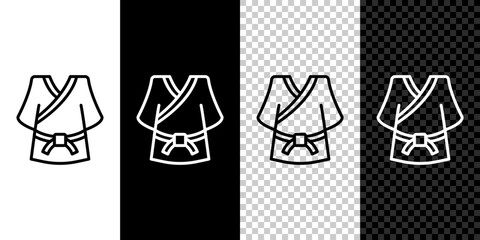 Set line Kimono icon isolated on black and white, transparent background. Chinese, Japanese, Korean, Vietnamese wearing national costumes, kimono. Traditional Asian costumes. Vector