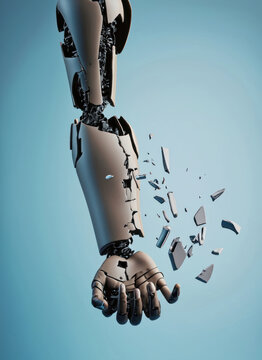 Une main de robot qui &eacute;clate en morceaux - genrative Ai