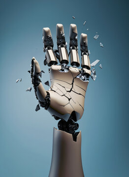 Une main de robot qui &eacute;clate en morceaux - genrative Ai
