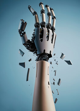 Une main de robot qui &eacute;clate en morceaux - genrative Ai